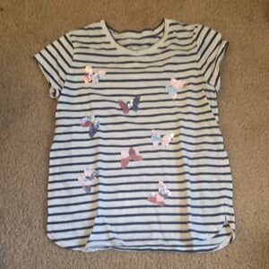 White and Blue Striped Flamingo Tee Short Sleeve
